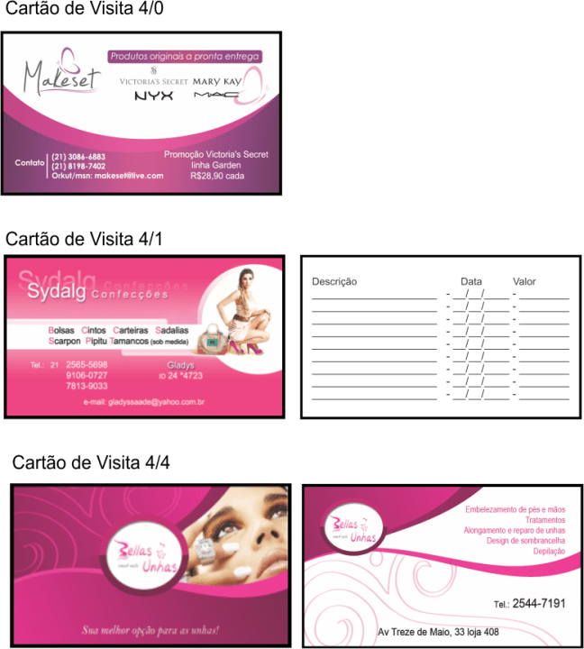 Cartões 4/0 - 4/1 - 4/4